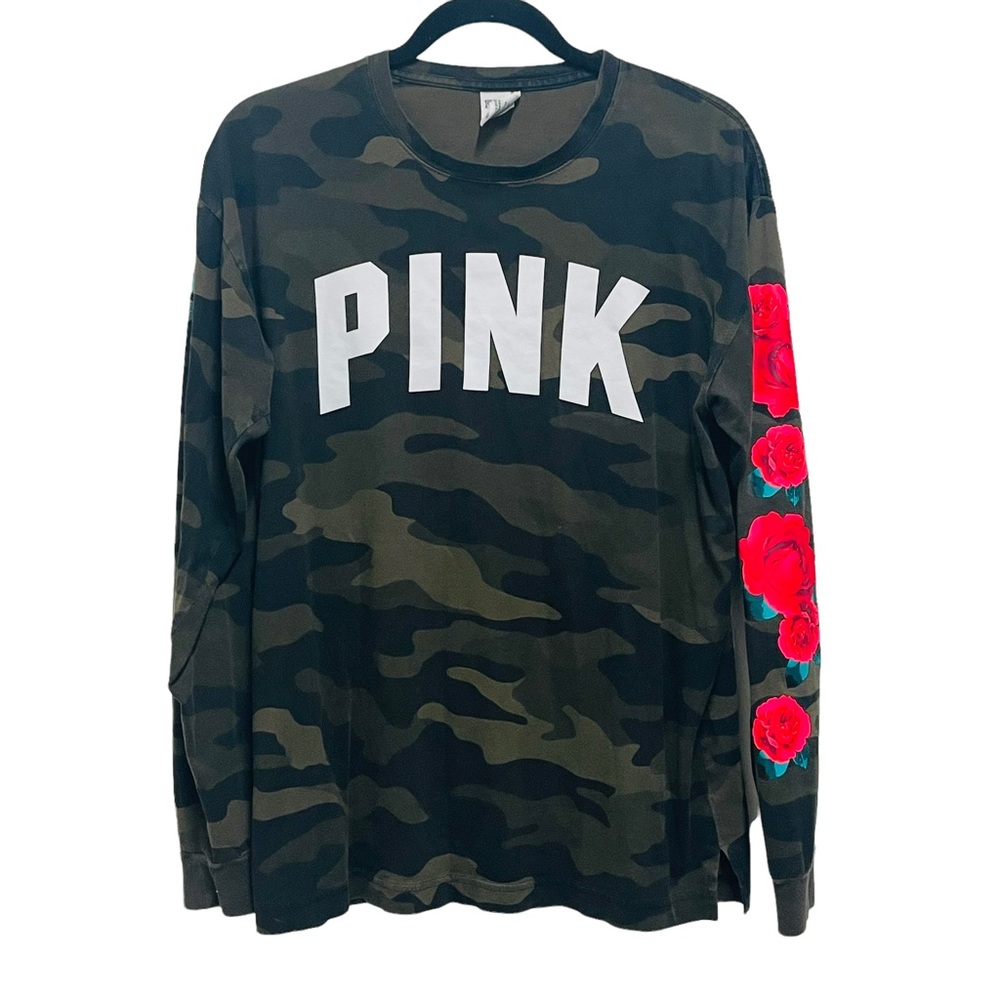 VICTORIA’S SECRET PINK Camouflage Roses Long Sleeve Shirt Size Small